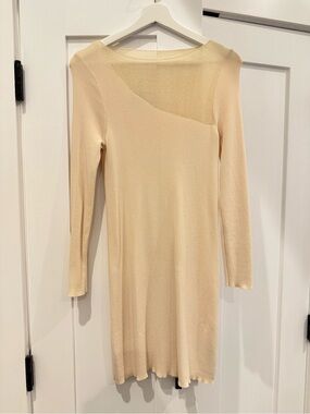 ZARA- Cream Long Sleeve Knit Mini Dress - Minimal Asymmetric Design